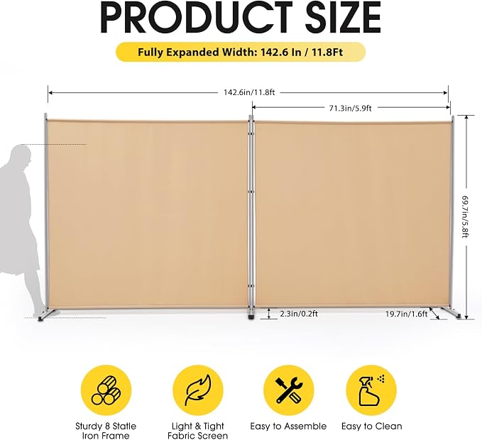 Rantila 2 Large Panels Room Divider, Portable Office Divider, Convenient Movable - Image 2