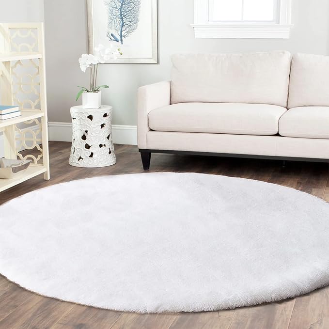 Latepis Round Furry Rugs 5ft White Circle Rugs by Latepis