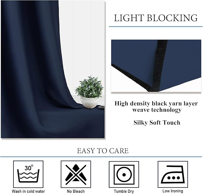Diraysid Navy Blue Grommet Blackout Curtains - Image 8