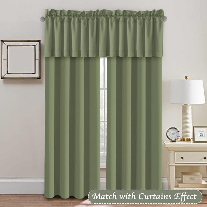 H.VERSAILTEX Blackout Kitchen Sage Green Curtain Valances, Short Window Valance - Image 3