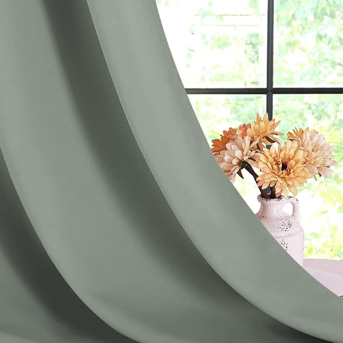 NICETOWN Thermal Insulated Greyish Green Blackout Curtains - Image 6