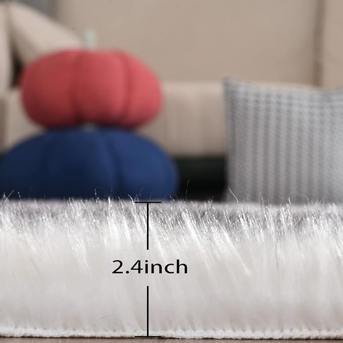 ORINOVA White and Grey 4X6 Faux Sheepskin Shag Fur Runner Rugs - Image 2