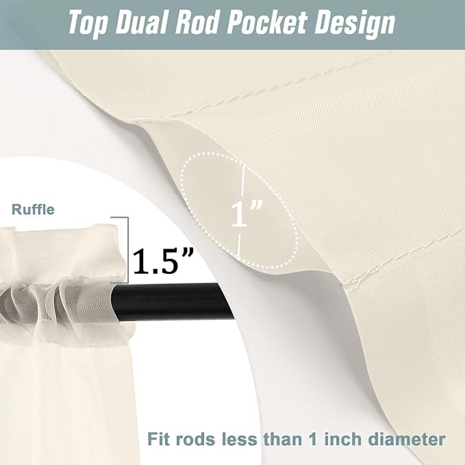 Cream Sheer Curtains 63 Inch Length 2 Panels, Voile Sheer Curtain - Image 3