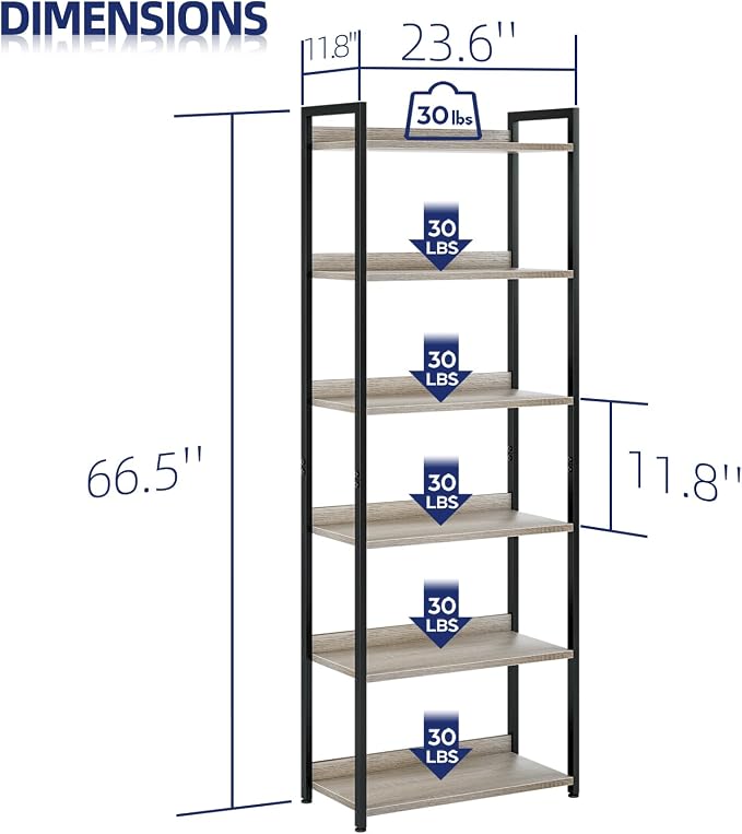 NUMENN Bookshelf, 6 Tier Bookshelves, Home Office Bookcase Shelf Storage - Image 3