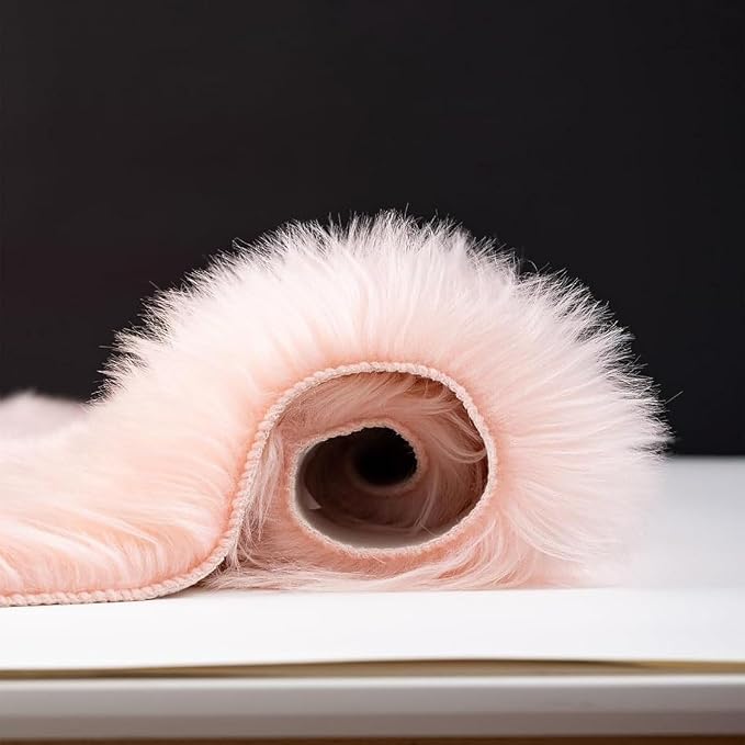 Fluffy Faux Fur Rug Pink Sheepskin Area Rug, 3x5 Ft Ultra Soft Shaggy Plush Rug - Image 4