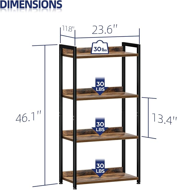 NUMENN Bookshelf, 4 Tier Bookshelves, Home Office Bookcase Shelf Storage - Image 3