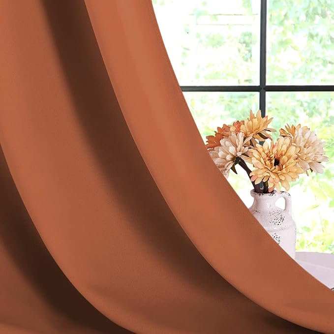 NICETOWN Thermal Insulated Burnt Orange Curtains Blackout Draperies, Window - Image 6