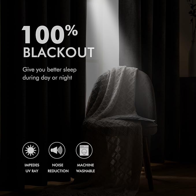 MIULEE 100% Blackout Linen Texture Curtains Soild Thermal Insulated Natural - Image 3