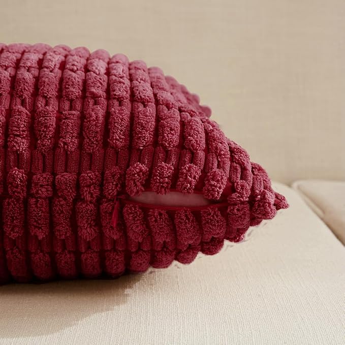Fancy Homi 4 Packs Burgundy Decorative Throw Pillow Covers 20x20 Inch - Image 3
