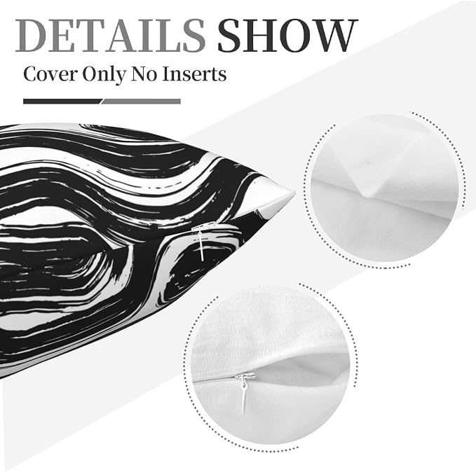 Abstract Black and White Brush Stroke Throw Pillow Covers 18x18 Set of 2 - Image 8