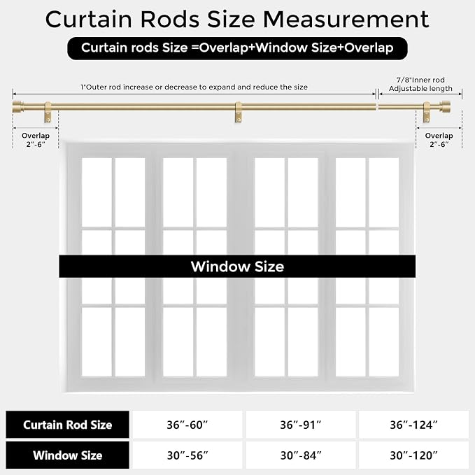 Modern Gold Curtain Rods for Windows 48 to 84 Inch, Decorative Drapery Rods for - Image 7