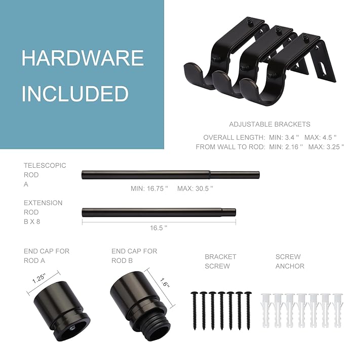 Byondeth Curtain Rods for Windows 16 to 144 Inches Adjustable Length 1 Inch - Image 4