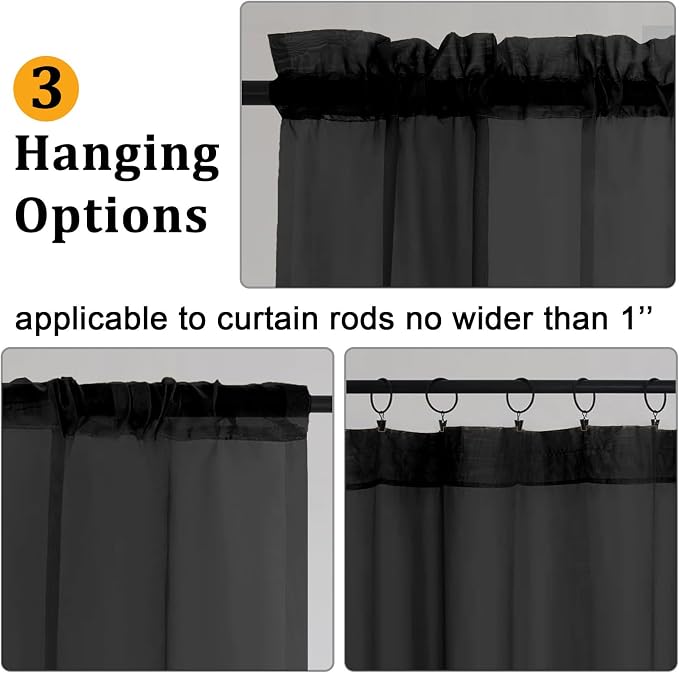 Gwine Black Valances for Windows, Small Light Filtering Rod Pocket Cafe Valance - Image 5