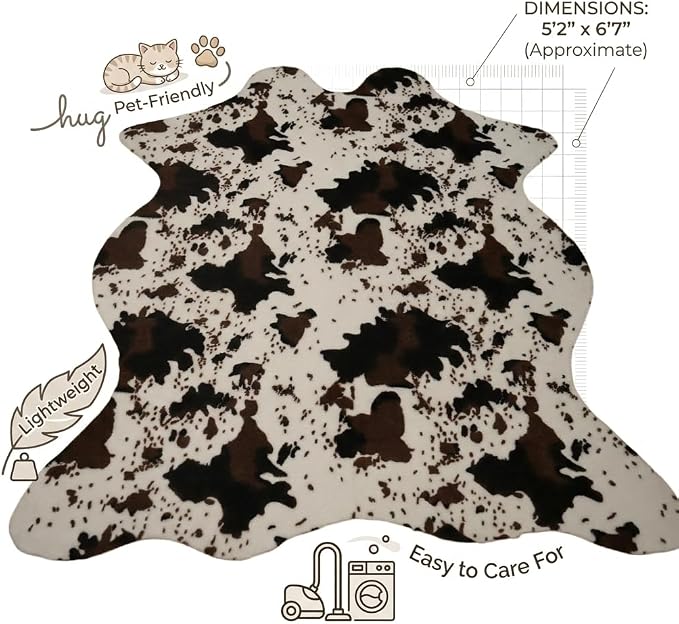 MustMat Cowhide Rug Faux Cow Shaped Rug Western Decor - Image 2
