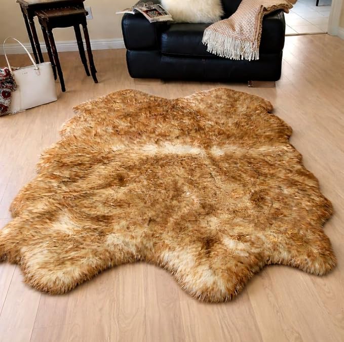 Free Shape Luxury Soft Fluffy Shag Area Rug Single Quarto 4 Pelts 4'x6' by LAMBZYRUGS