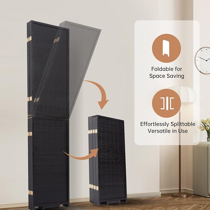 Room Divider Folding Privacy Screens, Hand-Made 72'' Wide Bamboo Room Separator - Image 3