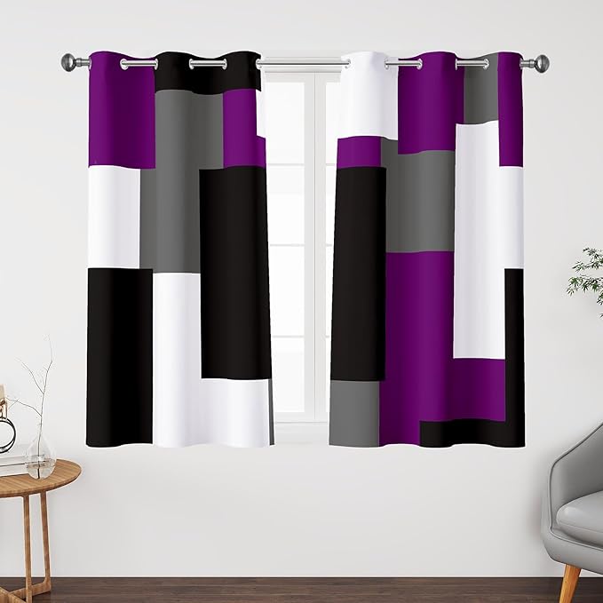 Tyrot Purple 100% Blackout Curtains 45 inch Length 2 Panels Set White Grey by TyrotHomeDecor