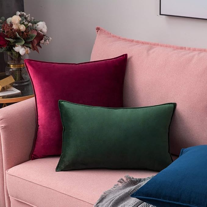 MIULEE Army Green Velvet Throw Pillow Covers 20x20 Soft Decorative Solid Square - Image 8