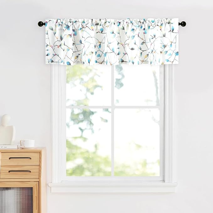 Leeva Floral Kitchen Valances for Windows, Smooth Linen Textured Short Curtains - Image 2