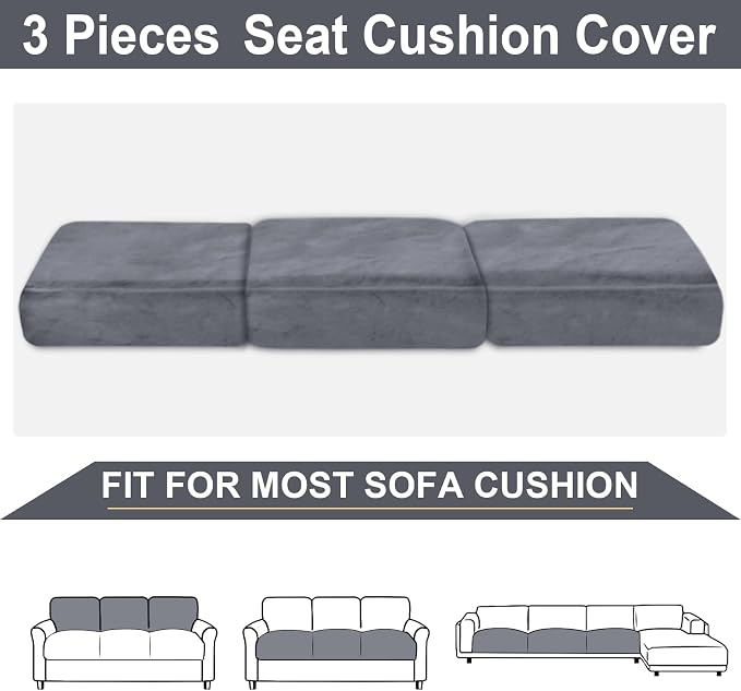 NAISI Couch Cushion Covers 3 Pieces Velvet Stretch Sofa Seat Covers or Backrest - Image 3