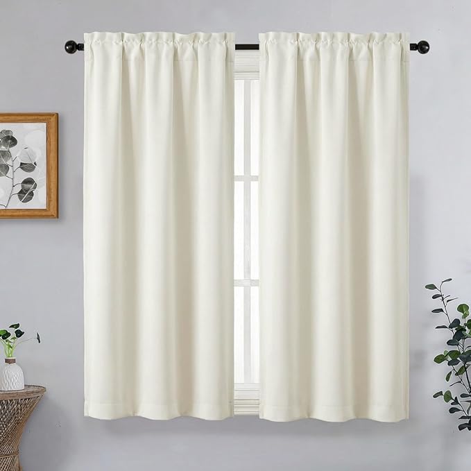 OVZME Ivory Short Curtains for Bedroom 54 Inch Length 2 Panels Set, Light by OVZME