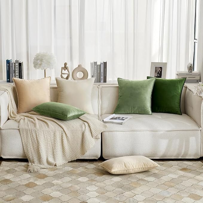 MIULEE Sage Green Velvet Throw Pillow Covers 18x18 Soft Decorative Solid Square - Image 5