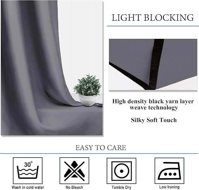 Diraysid Dark Grey Grommet Blackout Curtains - Image 6