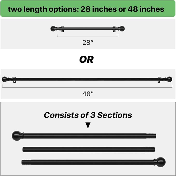 2 Pack 28-48 inch Black Metal Wall Mounted Curtain Rod Set - Image 4