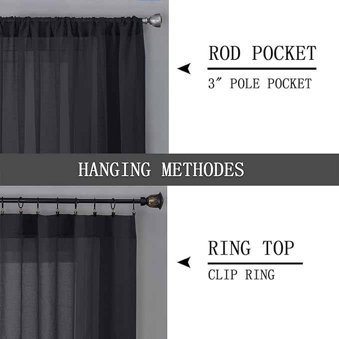 Tollpiz Sheer Curtain Linen Textured Bedroom Curtains Sheer Light Filtering Rod - Image 5