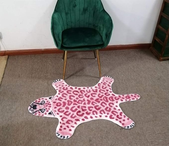 Pink Leopard Print Faux Cowhide Cheetah Fur Skin Carpet Non-Slip Animal Printed - Image 6