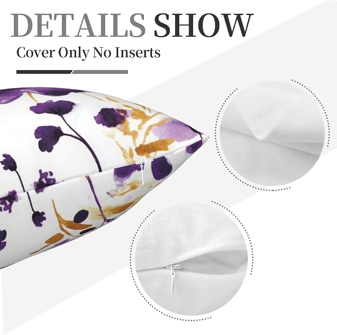 Purple Gold Watercolor Floral Throw Pillow Covers 18x18 Set of 2, Boho Gold - Image 8