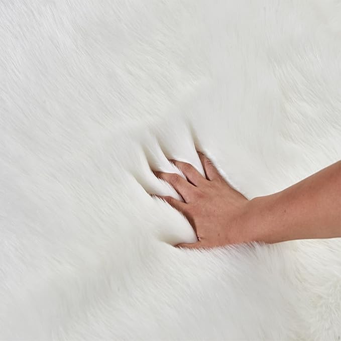 Fluffy Faux Fur Rug White Sheepskin Area Rug, 4x6 Ft Ultra Soft Shaggy Plush Rug - Image 9