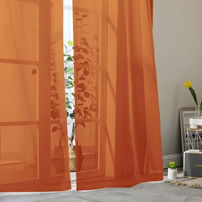 Sheer Orange Curtains for Bedroom Living Room 90 Inches Long 2 Panels Set - Image 9