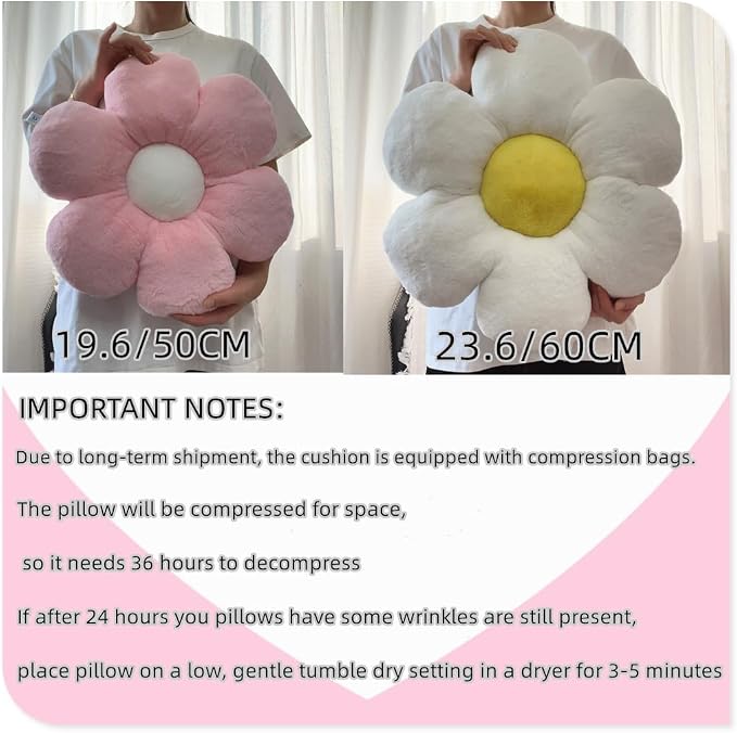 White Flower Pillow，23.62In Floor Pillow Cushion Flower Shaped Throw Pillow - Image 5