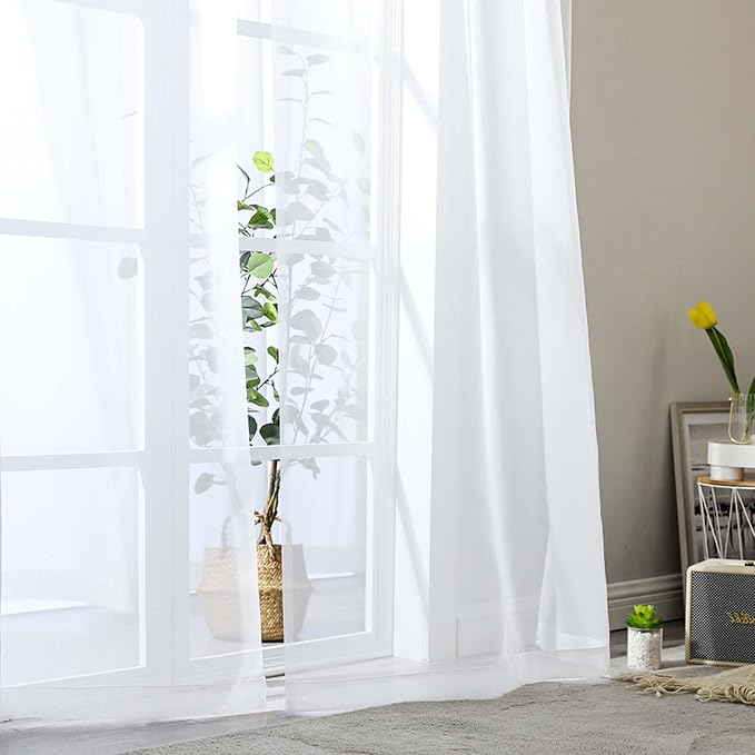 White Sheer Curtain for Bedroom Living Room 72 Inches Long 2 Panels Set - Image 8