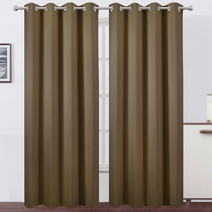 LEMOMO Blackout Curtains 52 x 90 inches Long Brown Curtains Set of 2 Panels by Lemomo