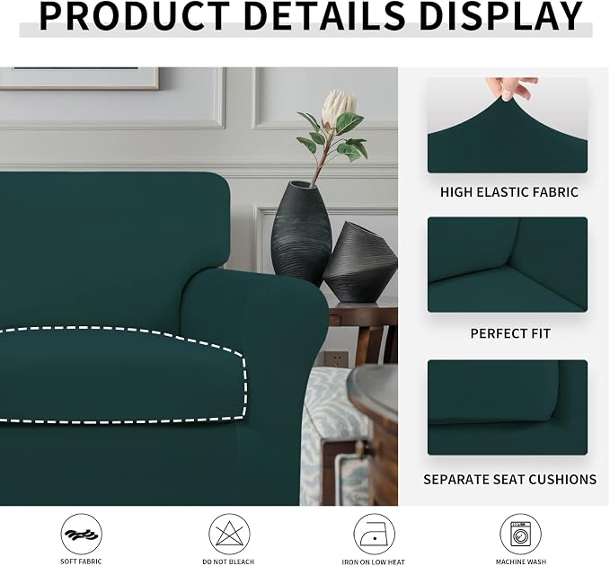 Easy-Going 2 Pieces Microfiber Stretch Chair Slipcover – Spandex Soft Fitted - Image 4