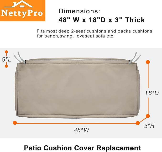 NettyPro Outdoor Bench Swing Loveseat Cushion Covers, Patio Furniture Cushion - Image 5