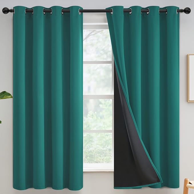 Yakamok 100% Blackout Curtains for Bedroom 63 Inch Length, Teal Total Light by Yakamok