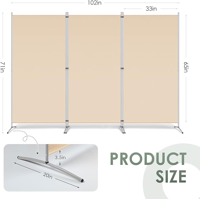 RANTILA 3 Panel Room Divider, 6 Ft Tall Folding Privacy Screen Freestanding - Image 2