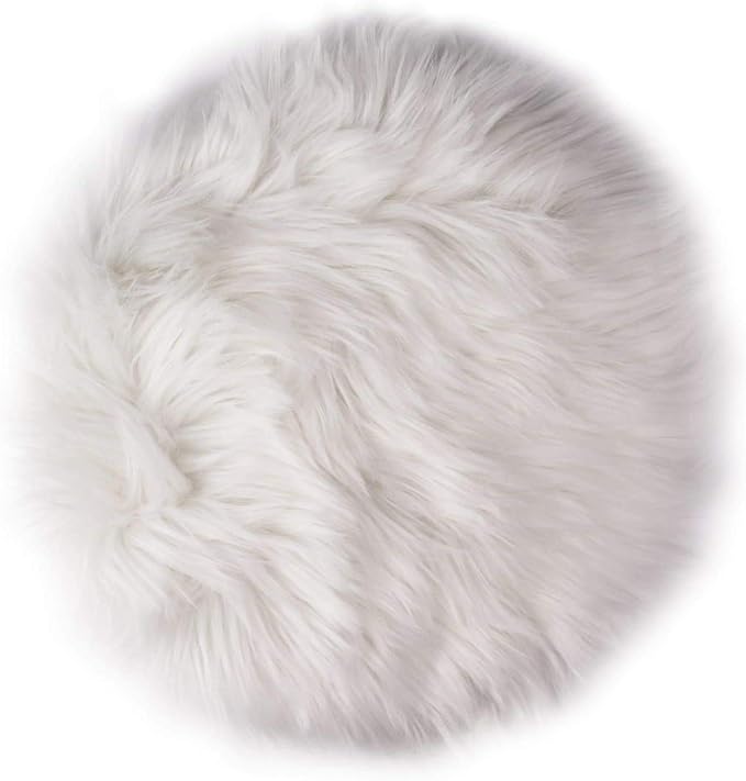 12 Inches Mini Round Faux Fur Sheepskin Rugs, Fluffy Living Room Carpet Mini by JIAKAI