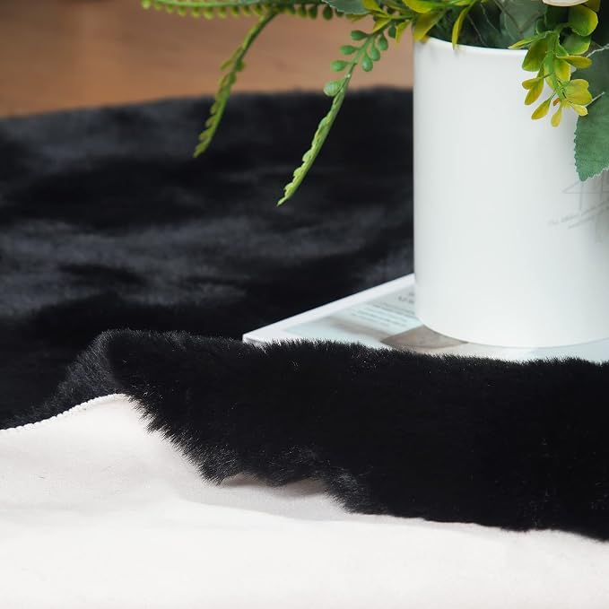 ORINOVA Black Round Rugs 8ft Machine Washable Rabbit Fur Area Rug Large Circle - Image 7