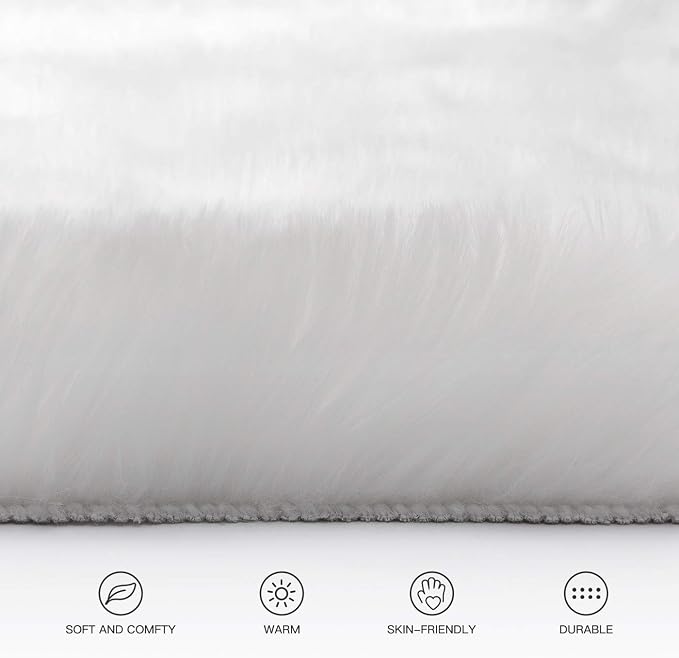 SERISSA Ultra Soft Faux Fur Area Rug White Fluffy Rug Plush Chair Cover Seat - Image 5