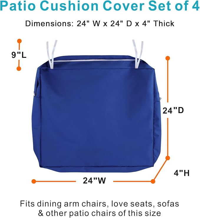 NettyPro Outdoor Cushion Covers 24 x 24 inch Waterproof Patio Furniture Chair - Image 3