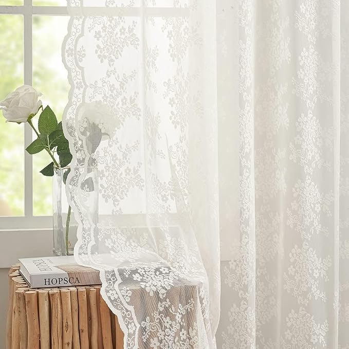 YJ YANJUN Vintage Lace Curtains 45 Inch Length- Victorian Country Floral Short by YJYANJUN