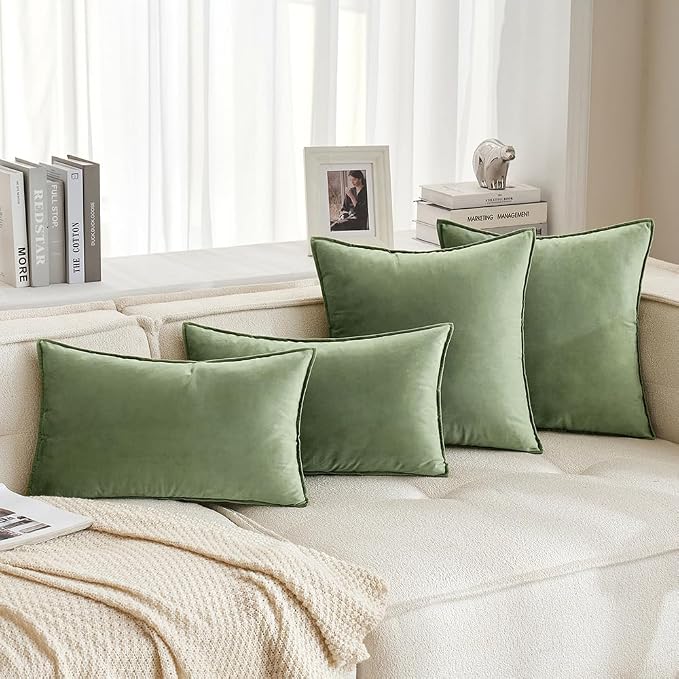 MIULEE Sage Green Velvet Throw Pillow Covers 20x20 Soft Decorative Solid Square - Image 4