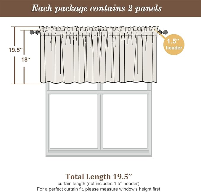 Chyhomenyc Taupe Valances for Window, Room Darkening Short Curtains for Kitchen - Image 3
