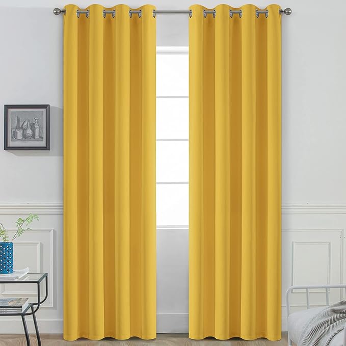 Yakamok Mustard Yellow Room Darkening Grommet Window Drapes Thermal Insulated by Yakamok