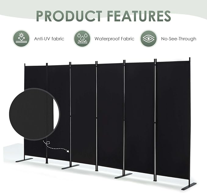 RANTILA 6 Panel Room Divider, 6 FT Folding Privacy Screen - Image 5