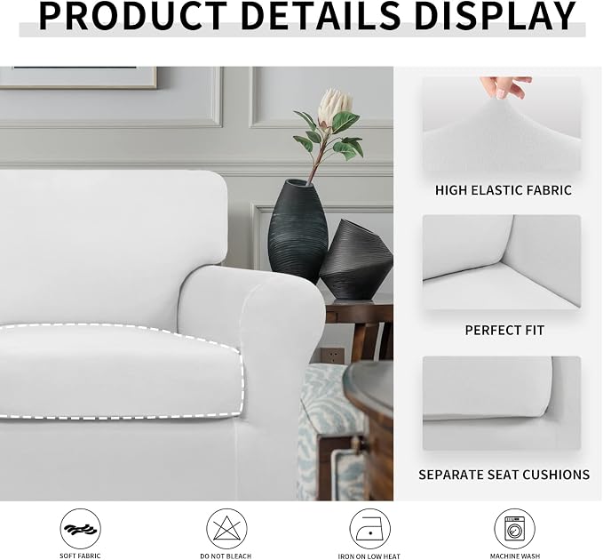 Easy-Going 2 Pieces Microfiber Stretch Chair Slipcover – Spandex Soft Fitted - Image 4
